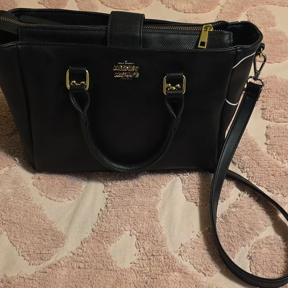 Chic Black Disney Mickey Mouse Satchel with Gold Accents - Picture 3 of 7